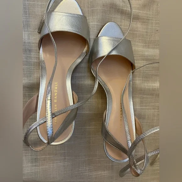 Loeffler Randal Silver Leather Tie Heel Sandal - Picture 7 of 7